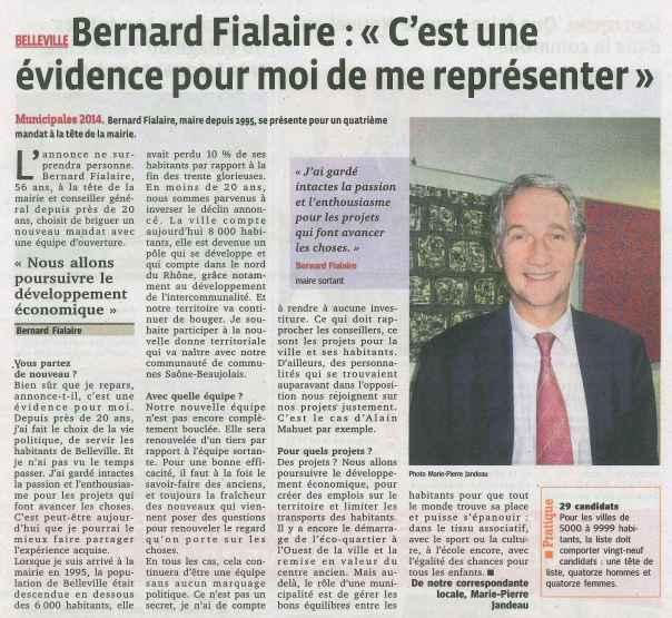 Bernard Fialaire annonce sa candidature aux élections municipales de Belleville